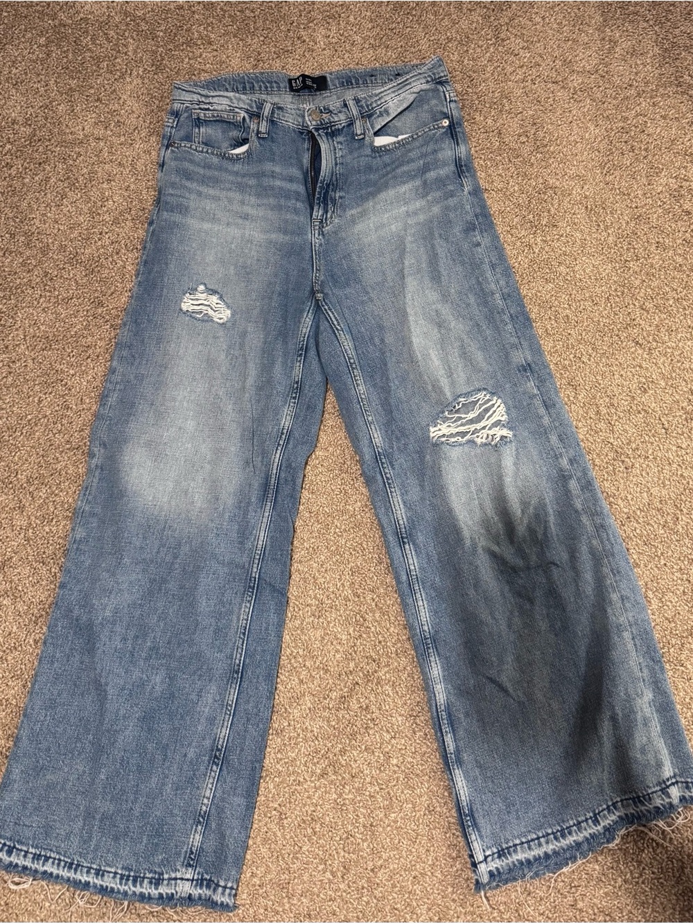 GAP Light Blue High Rise Wide-Leg Distressed Jeans